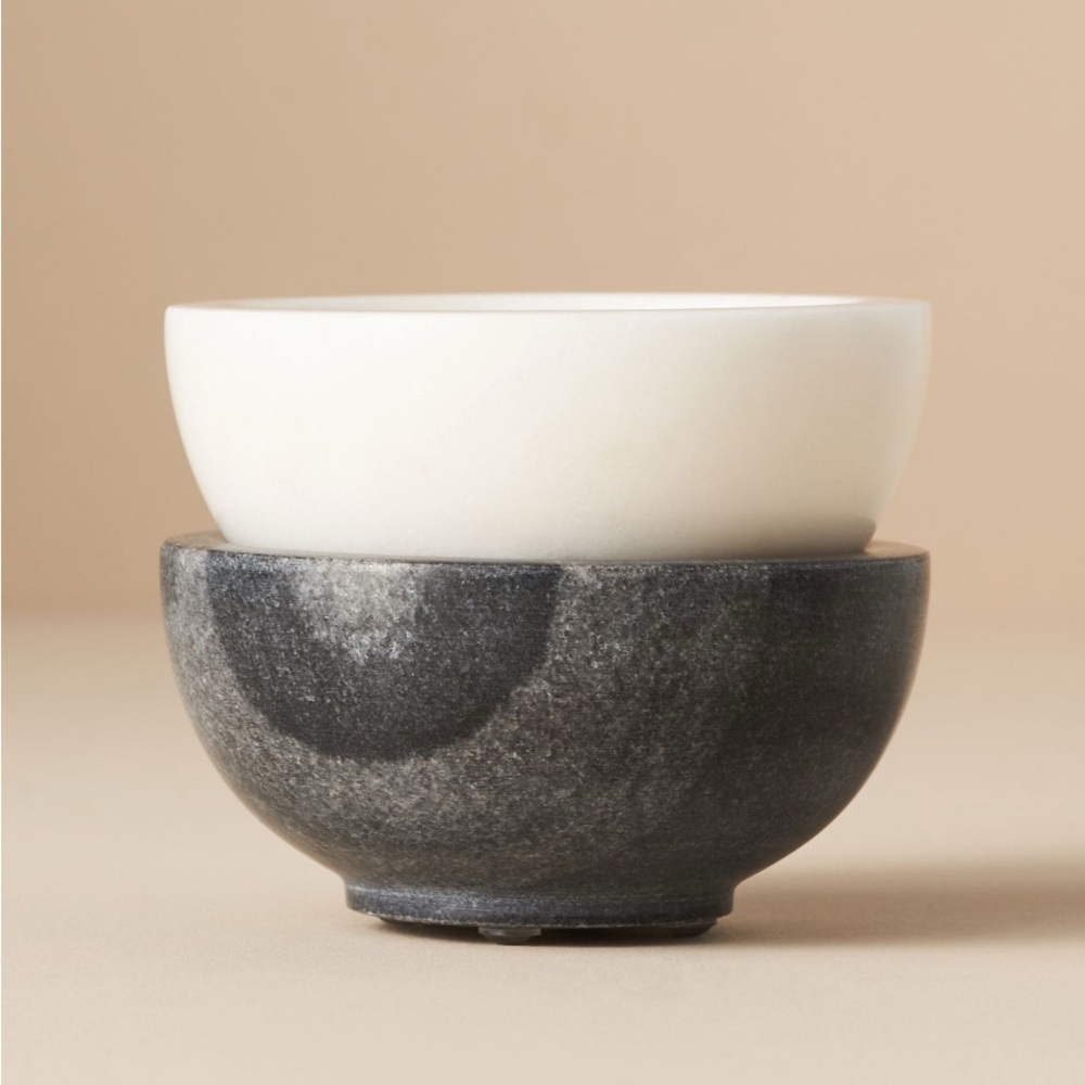 Anthropologie Marina Marble Pinch Pots Set of 2 Black White Hand Carved New